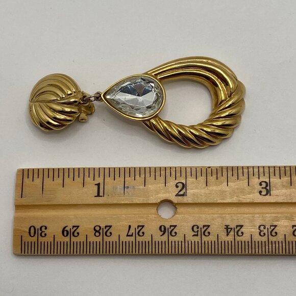 Vintage Gold Tone Dangling Earrings with Clear Stone - Picture 11 of 12